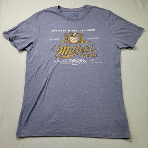 Miller Beer T-Shirt Men Size L Blue Best Milwaukee Beer Brewing Brewery